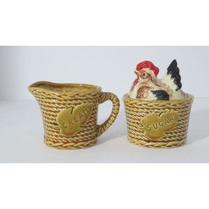 Rossini Chicken Vintage Japan Cream Sugar Basket Weave Set